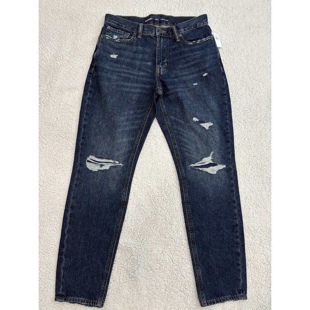 Old Navy Straight Taper Jeans 31x32 Dark Wash Distressed NWT Cotton Denim
